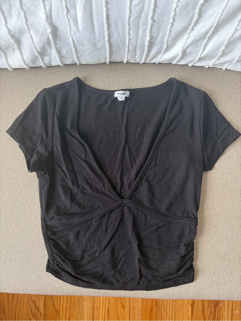Garage Black Deep V-Neck Short Sleeve Top